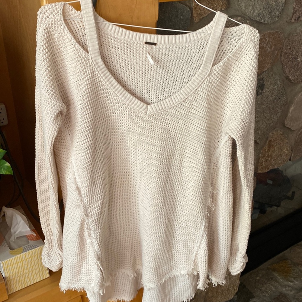 Free people waffle knit cold shoulder top